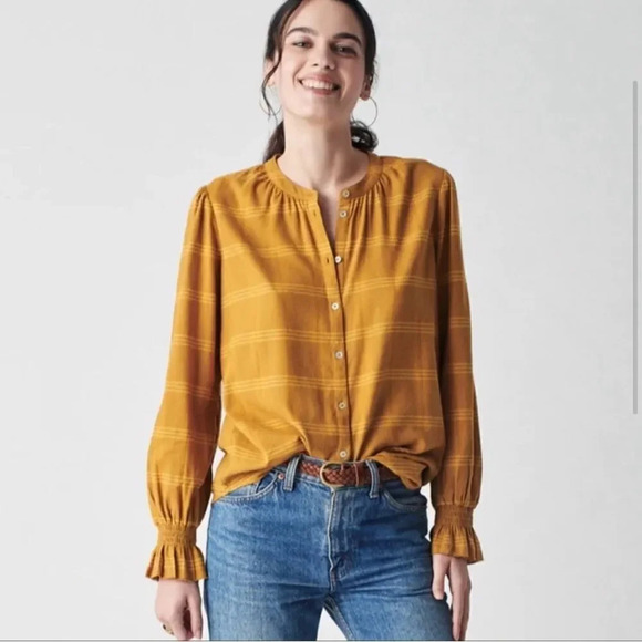 NEW Faherty HARPER TOP IN ASPEN GOLD PLAID - Picture 1 of 10